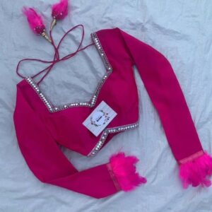 Hot Pink Designer Mirror Work Saree Blouse