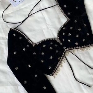 Black Velvet Designer Sweetheart Neck Saree Blouse